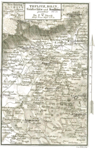 Mapa zachycující lázeňskou oblast od Sedlece - Zaječic až po Teplice.
